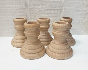 Wood Candlesticks - Unfinished 2-5/8 Inches Tall French Country Style - Set Of Five