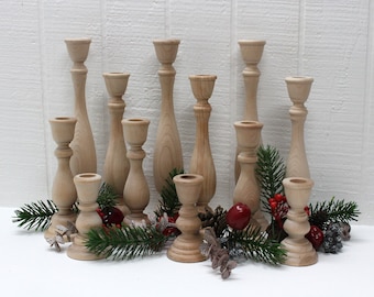 Wooden Candle Holders / Candlesticks - 12 Days of Christmas / Wedding  - Set of 12