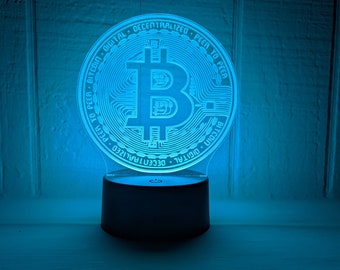 Bitcoin, Acrylic LED Night Light, Desk Lamp - Laser Engraved