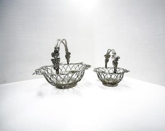 Vintage Godinger Silver Art Wire Baskets Truss Of Grapes And Leaves Vineyard Design Lot Of 2