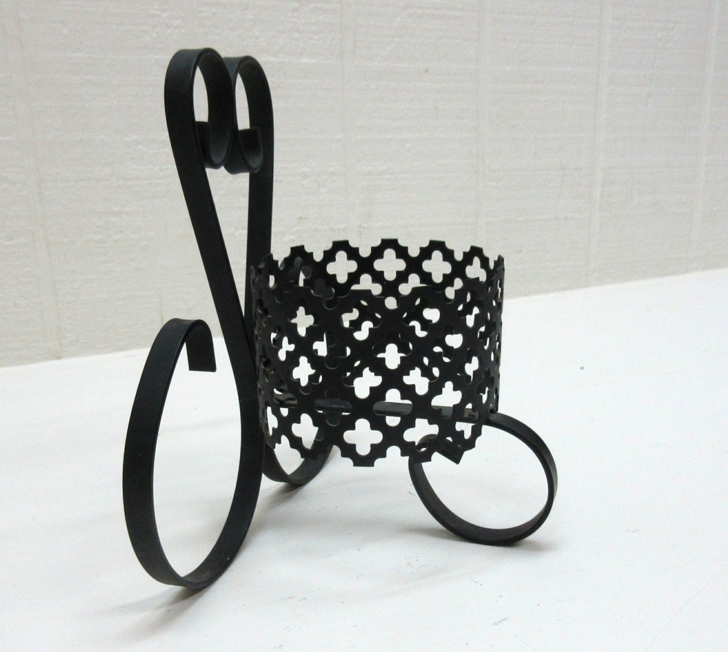Vintage Black Punched Metal Candle Holder Etsy