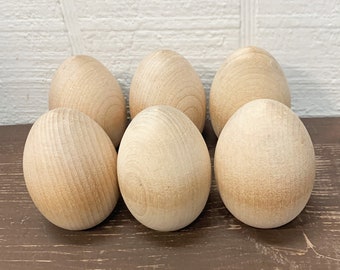 Wooden Eggs For Craft Projects -  Lot Of 6 - Flat Bottom  - Hen Egg - Wood Chicken Egg - Unfinished