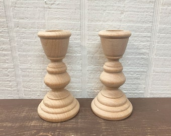 4-inch Wooden CandleStick Pair - Candle Stick Holder Set of 2 - Unfinished