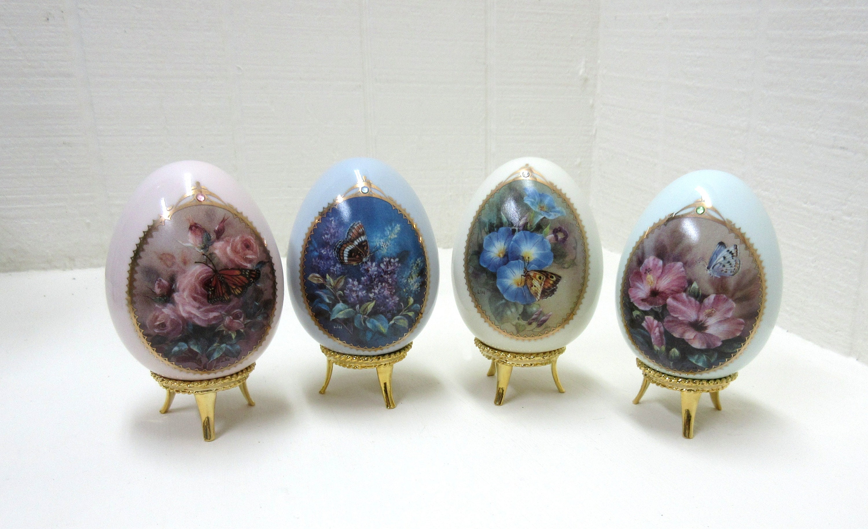 Vintage Lena Liu Butterfly Garden Porcelain Eggs Danbury Mint Etsy
