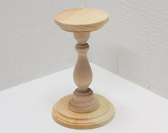 Wooden Pillar Candle Holder / Candlestick  8-1/4 Inches Tall