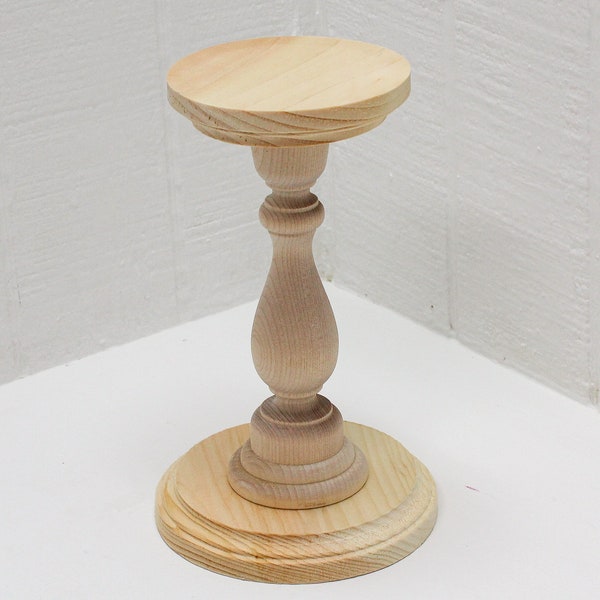 Wooden Pillar Candle Holder / Candlestick  8-1/4 Inches Tall