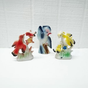 Vintage Songbird Figurines - Made in Japan - Set of 3 - Blue Bird, Red Bird, Yellow Bird