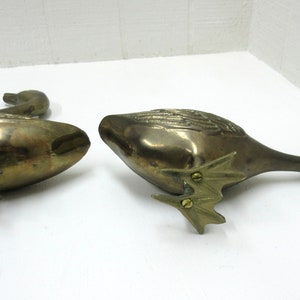 Vintage Large Brass Swan / Geese Figurines Lot Of 2 Brass Bird Pair image 7