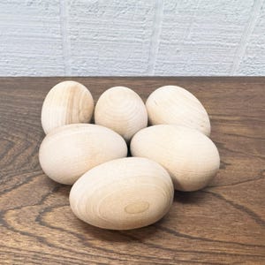 Wooden Eggs For Craft Projects - Lot Of 6 - Natural Shape Rounded Bottom - Hen Egg - Wood Chicken Egg - Decoy Egg - Unfinished image 4