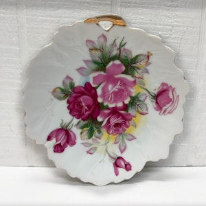Vintage Rose China Decorative Plate  with Gold Trim and Scalloped Edges