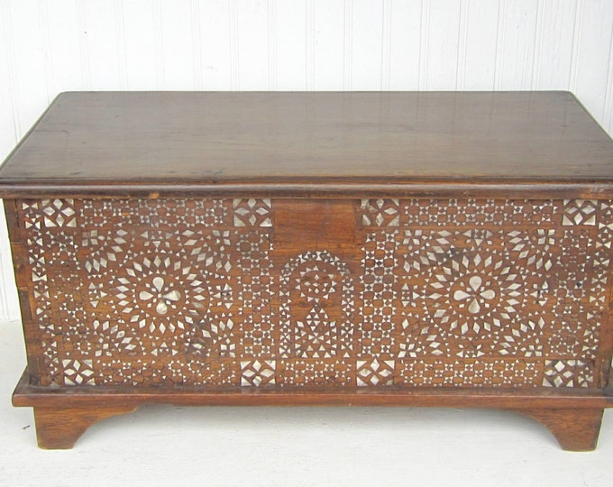 Vintage Wooden Hope Chest Storage Trunk With Mother of Pearl Etsy