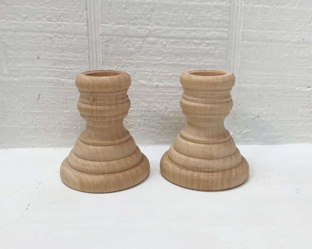 Wood Candlesticks Unfinished 2 5/8 Inches French Country Style Set of 2