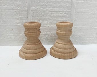 Wood Candlesticks - Unfinished 2 5/8 Inches French Country Style - Set Of 2