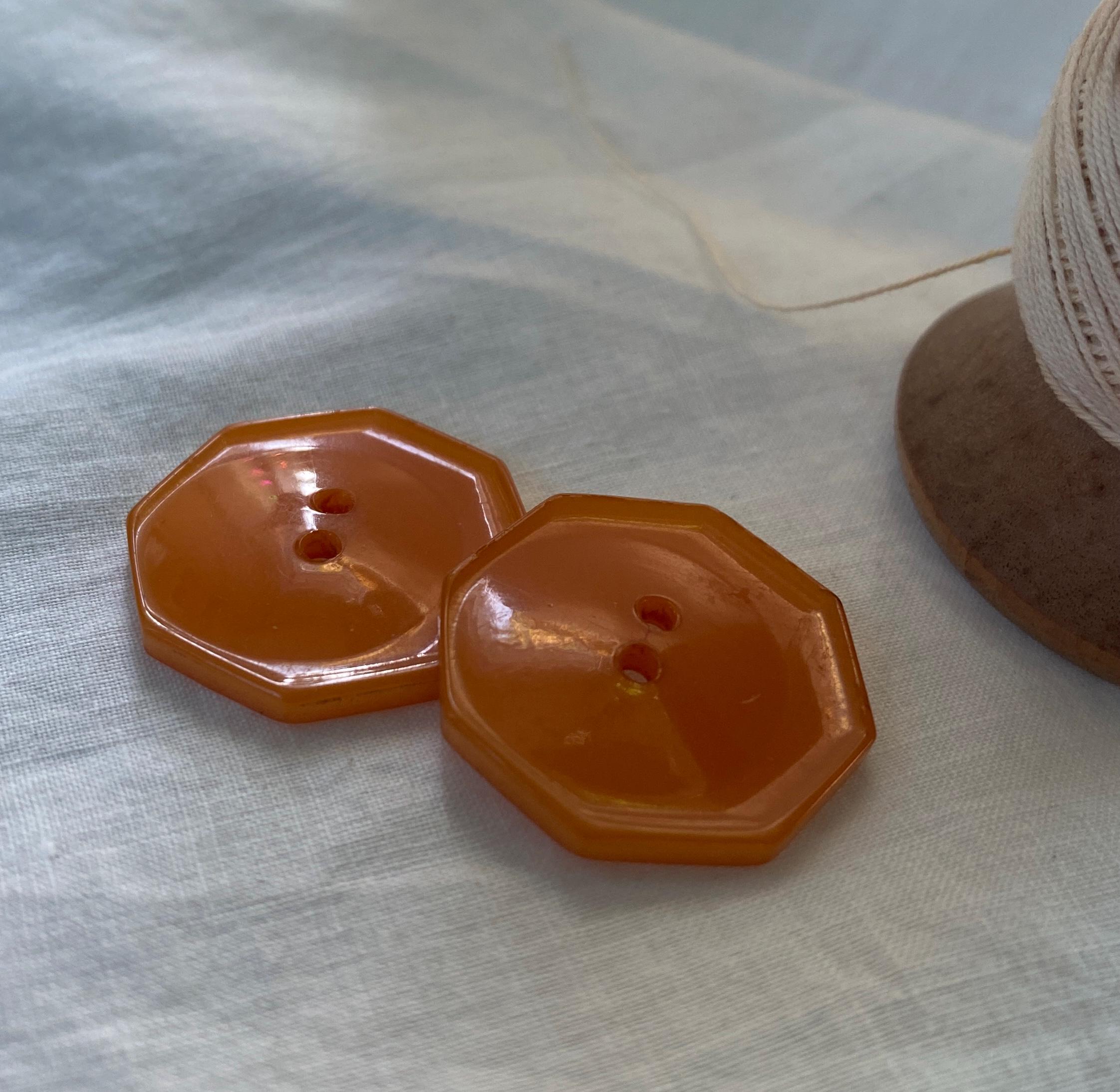 Lot De 15 Boutons Vintage Orange - Brillant & Mat - 2 Trous - 2 Cm - Ref 5488