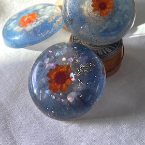 4 Large Homemade, Sweet Cottage-Core, Resin Embedded Buttons