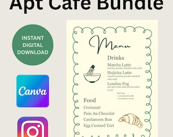 Matcha Cafe Template Pack, Editable Menu, Order Form & Invitation, Apartment Cafe Theme, At-Home Cafe Invite, Digital Download