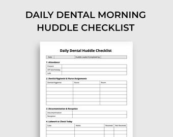 Daily Dental Morning Huddle Checklist – Printable + Digital PDF for Dentist, Nurse & Reception Team Assignments