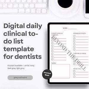 Cyfrowa lista zadań stomatologicznych | Codzienny planer dentystyczny PDF | Szablon GoodNotes | Do druku | 4 opcje kolorów | Strony dziennika iPada