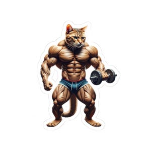 Muscle Cat Kiss-Cut Stickers - Fun Workout Decor, Gift for Cat Lovers, Laptop Stickers, Gym Motivators, Quirky Art