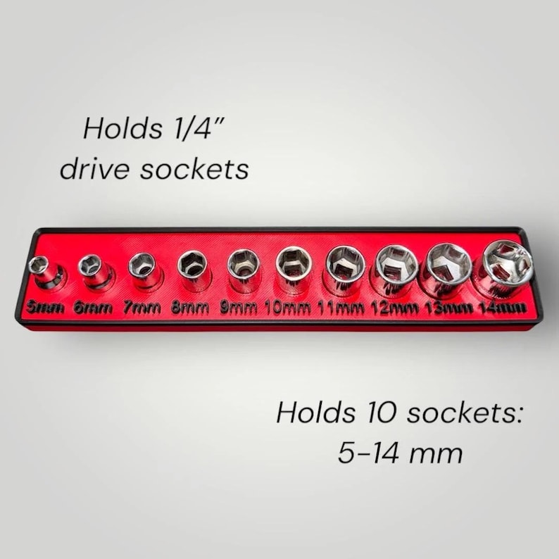 Modular Socket Organizer | 1/4” Drive Metric | Gridfinity Compatible | Custom Two-Tone Color afbeelding 3