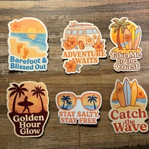 Surf’s Up Adventure Sticker Pack – FREE SHIPPING - Beachy Aesthetic Vinyl Decals, Adventure Awaits, Coastal Vibes