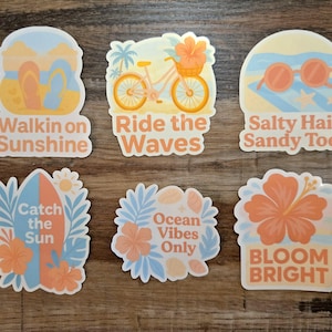 Beach Babe Sticker Pack FREE Shipping Pastel Waterproof Beachy Stickers, Sunset Bloom Co. Tropical Coastal Vibes, Planner + Laptop Stickers