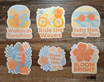 Beach Stickers Pack, Tropical Pastel Water Resistant Decals