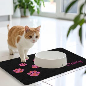 Personalized Pet Food Mat Paw Print Custom Dog  food mat cat feeding mat cute pet accessory paw print design unique dog lover or cat lover