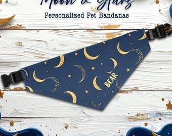 Personalized Pet Bandana Collar: Moon & Stars Custom Dog Scarf