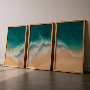 Surf Poster Set of 3 – Surfing Print Triptych, Beachy Wall Art, Surf Wall Poster, Beach House Decor, Surf Photography, Digital Download