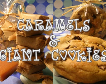 Mix Box Giant Chocolate Chip Cookies and 1/2lb Chewy Salted Caramels - Shipping Included