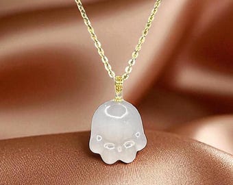 Jade Paw Pendant Necklace: 18K Gold Bail, Lucky Charm