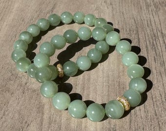 Green Jade Bracelet: Cat's Eye Effect, Gold-Plated Silver