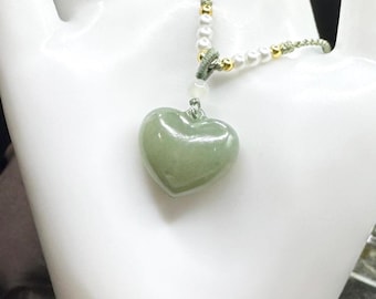 Nephrite Jade Heart Pendant – Soft Grey-Green Elegance