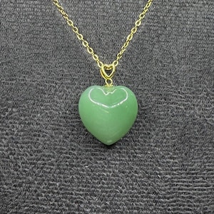 Nephrite Jade Heart Gemstone Pendant, 15mm, 16mm with 18k Yellow Gold Bail, Green Gemstone Heart Pendants for Necklaces