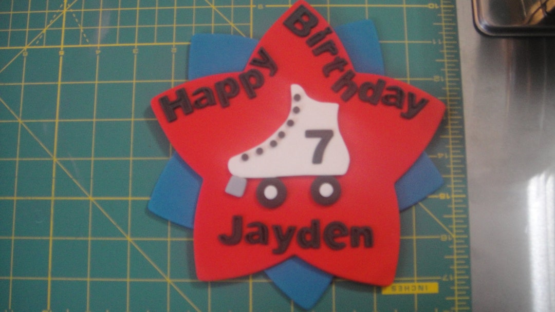 Personalized Old Fashioned Roller Skate Edible Fondant Cake Topper