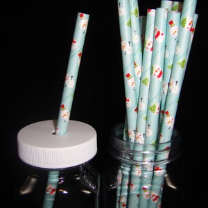 Snowman Paper Straws, Mason Jar Straws, Weddings, Birthday Party, Christmas Parties, Retro Paper Straws - QTY 12