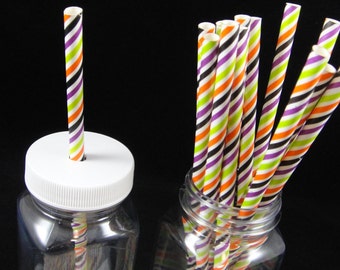 Birght Multi Colored stripes  Paper Straws, Mason Jar Straws, Weddings, Birthday Party, Baby Showers, Retro Paper Straws - QTY 12