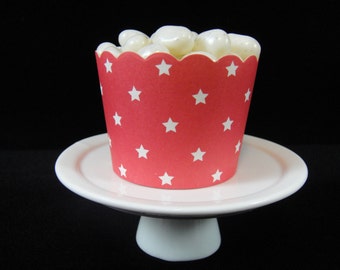 Red with White Stars Baking Cups, Nut Cups, Favor Cups, Cupcake Papers, Weddings, Candy Buffet, Baking Cups, Party Cups  - Qty 12