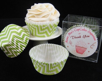 Green Chevron Cupcake Liners 2 - Quantity 25