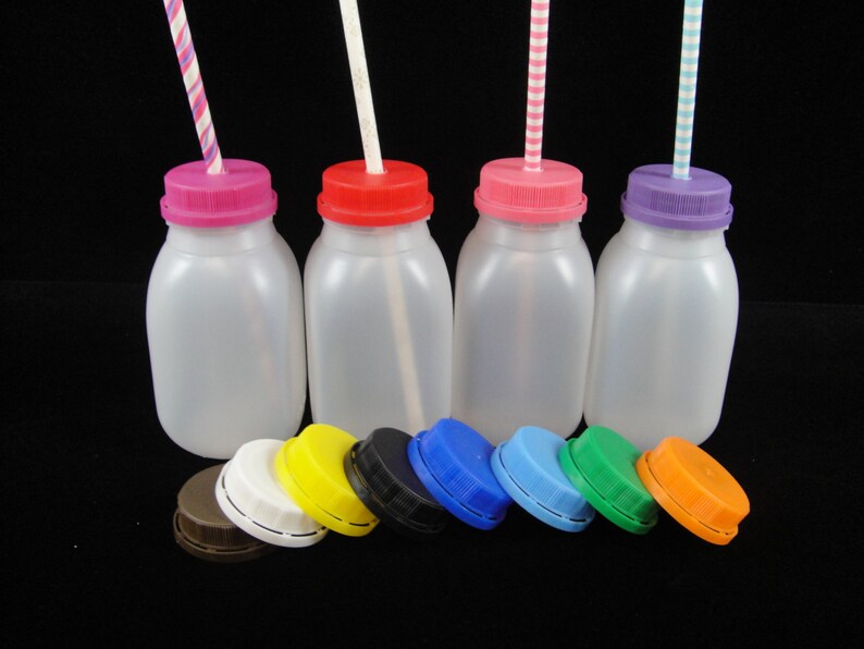 EIGHT Plastic Milk Jugs/Bottles with Colored Lids Farm Party Etsy