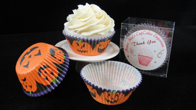 Halloween Jack-o-Lantern Cupcake Liners, Halloween, Halloween Party, Kids Party, Halloween Cupcakes Quantity 25 image 1