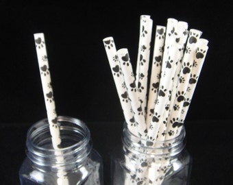 Paw Print 2  Paper Straws - Big and Little Print Paw Prints - QTY 12