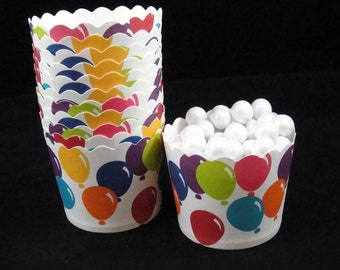 Festive Balloons  Baking Cups, Candy Cups, Dip Cups, Nut Cups, Weddings, Party Cups, Candy Buffets, Circus Party, Favor Cups, QTY 12