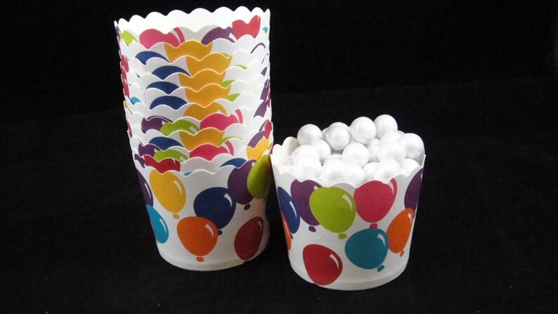 Festive Balloons Baking Cups Candy Cups Dip Cups Nut Cups Weddings Party Cups Candy Buffets Circus Party Favor Cups QTY 12