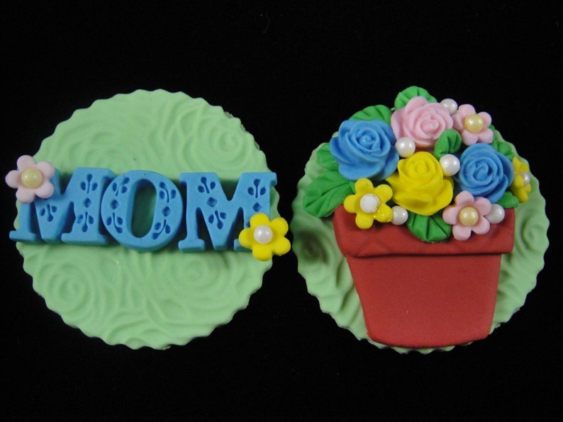 Edible Mother's Day Cupcake Toppers Set 2, Fondant Toppers, Cupcake Decorations, Mother's Day Celebrations, Edible Flower Toppers Qty 12 image 1