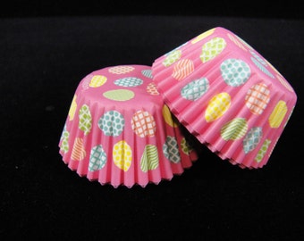 Pink with Easter Eggs Mini Cupcake Liners, Candy Cups, Mini Cupcakes, Candy Cups, Mini Baking Cups - Quantity 25