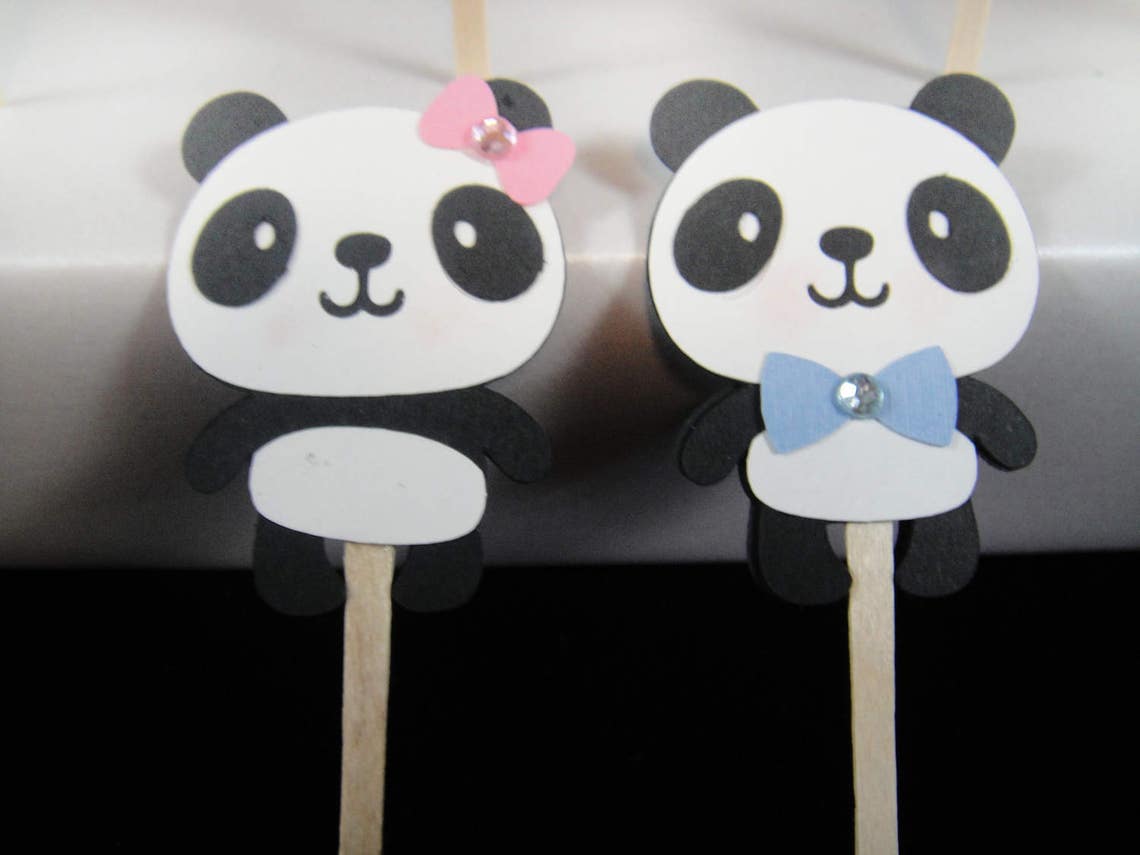 Boy and Girl Panda Cupcake Toppers Gender Reveal Party Paper Etsy