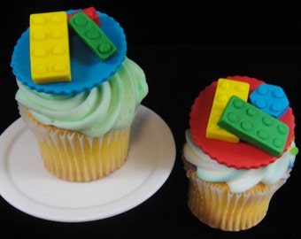 Edible Building Blocks - Fondant Cupcake Toppers - Quantity 12 pieces