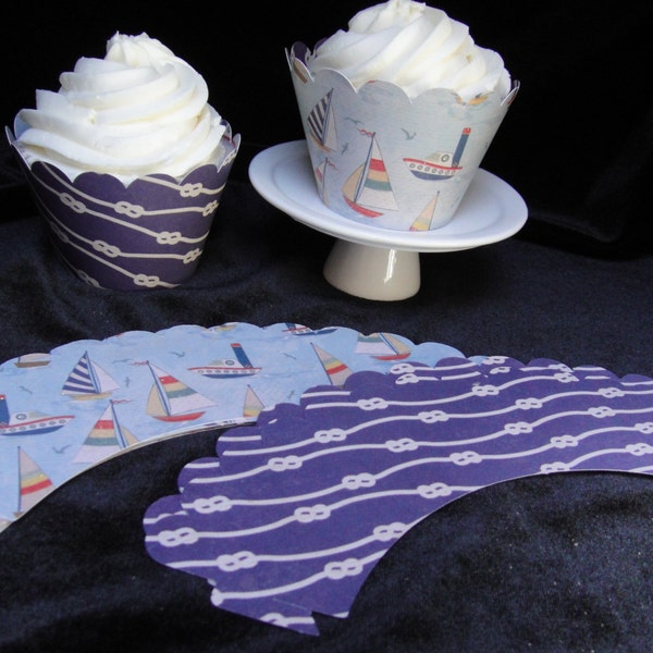 Reverible Nautical Themed Cupcake Wrappers